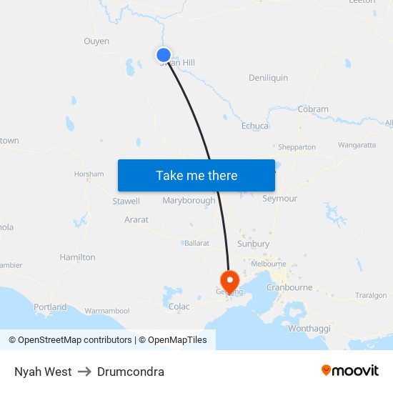 Nyah West to Drumcondra map