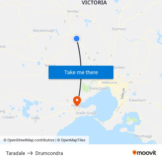 Taradale to Drumcondra map