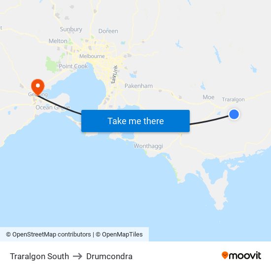 Traralgon South to Drumcondra map