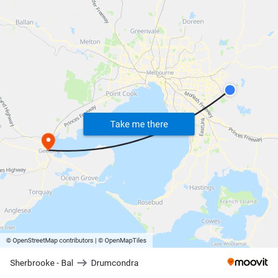 Sherbrooke - Bal to Drumcondra map