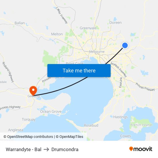 Warrandyte - Bal to Drumcondra map