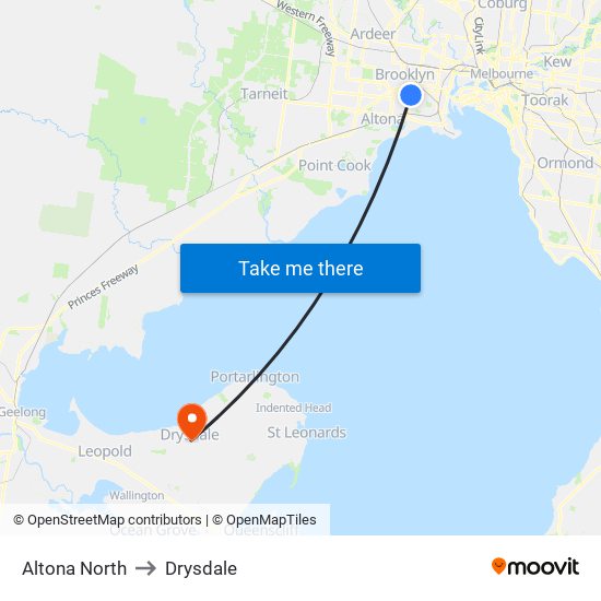 Altona North to Drysdale map