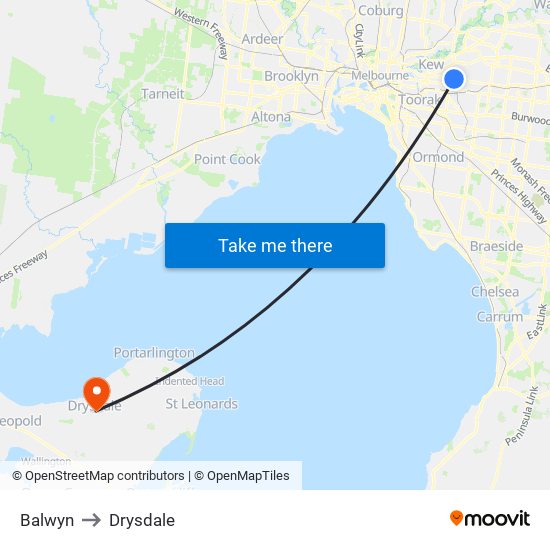 Balwyn to Drysdale map