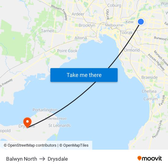 Balwyn North to Drysdale map