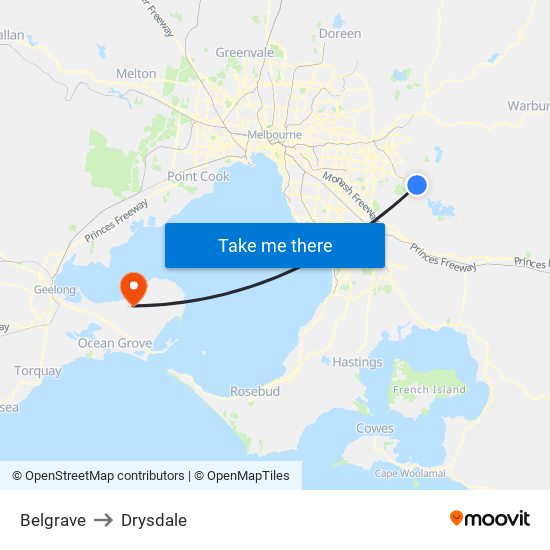 Belgrave to Drysdale map