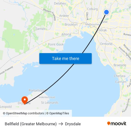 Bellfield (Greater Melbourne) to Drysdale map