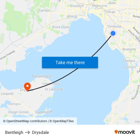 Bentleigh to Drysdale map