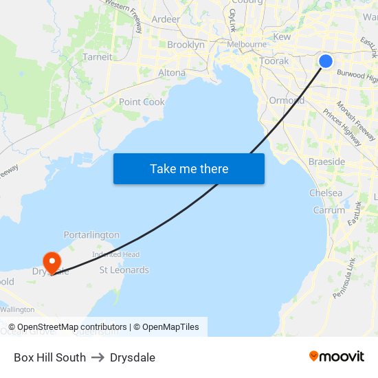 Box Hill South to Drysdale map