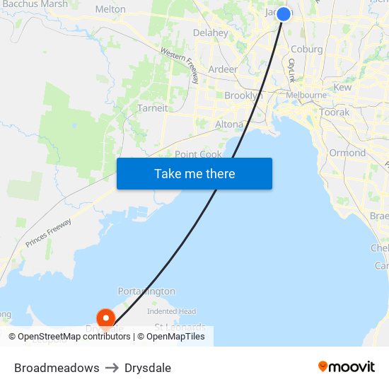 Broadmeadows to Drysdale map