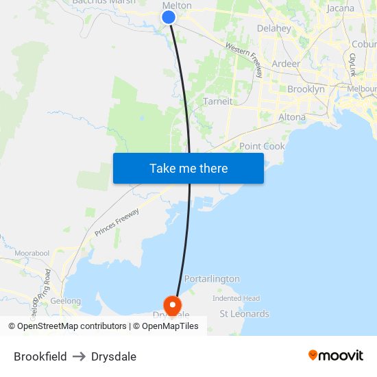 Brookfield to Drysdale map