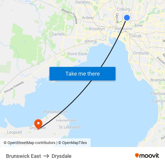 Brunswick East to Drysdale map