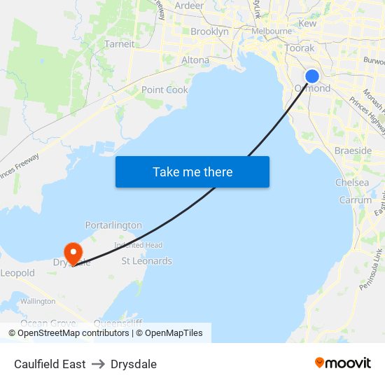 Caulfield East to Drysdale map