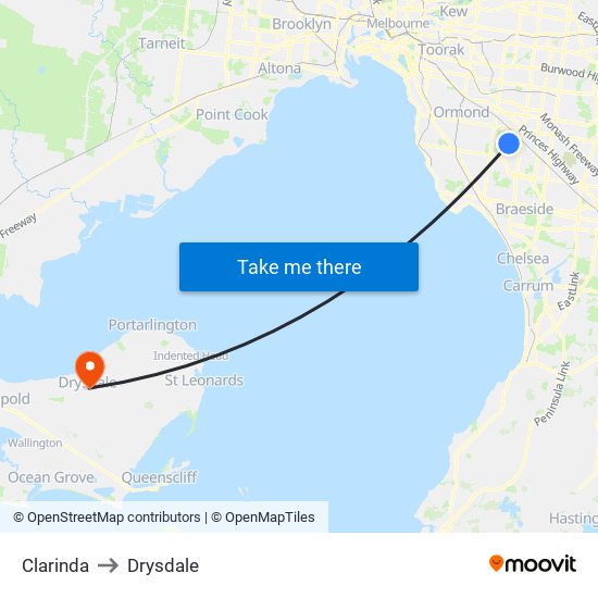 Clarinda to Drysdale map