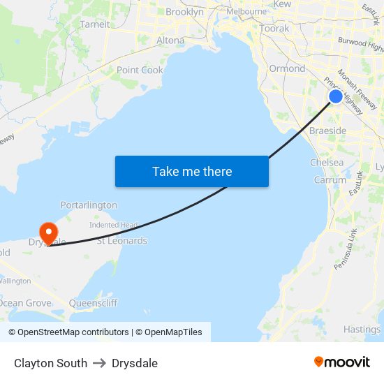 Clayton South to Drysdale map
