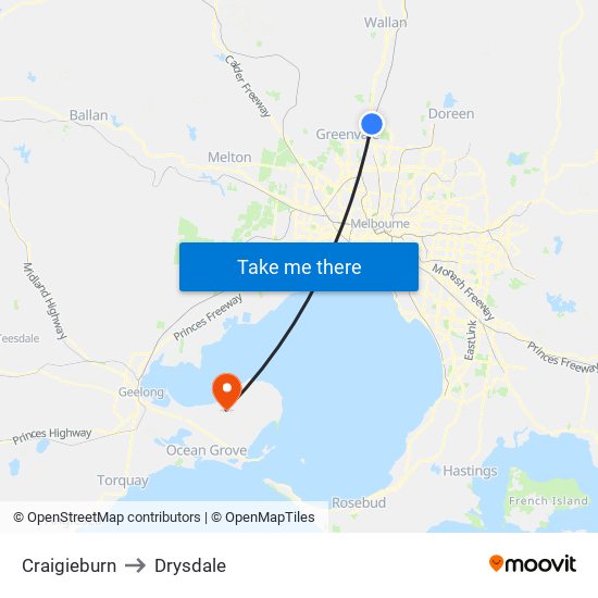 Craigieburn to Drysdale map