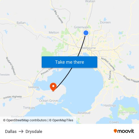 Dallas to Drysdale map