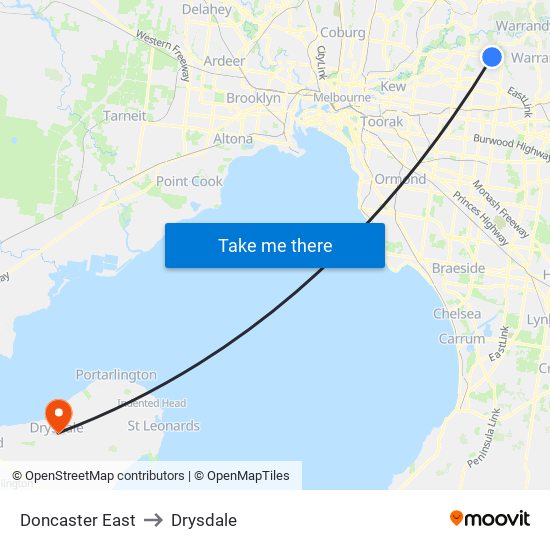 Doncaster East to Drysdale map