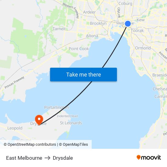 East Melbourne to Drysdale map