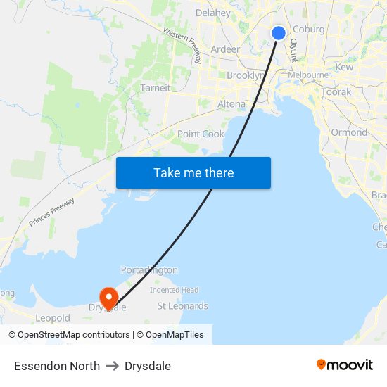 Essendon North to Drysdale map