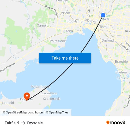 Fairfield to Drysdale map