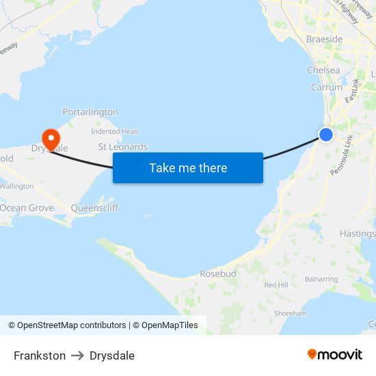 Frankston to Drysdale map