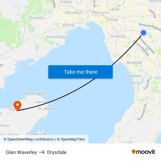 Glen Waverley to Drysdale map