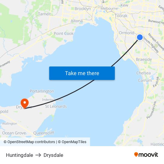 Huntingdale to Drysdale map