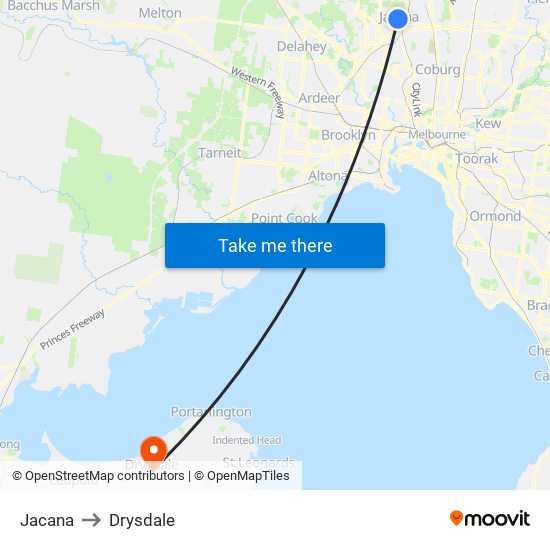 Jacana to Drysdale map