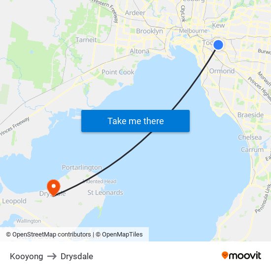 Kooyong to Drysdale map