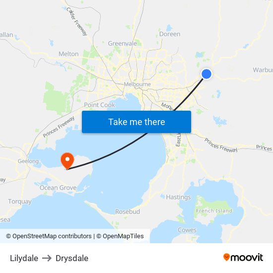 Lilydale to Drysdale map