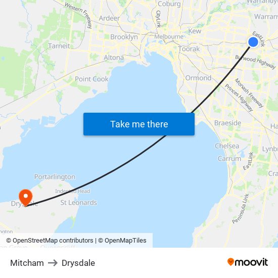 Mitcham to Drysdale map