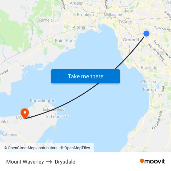 Mount Waverley to Drysdale map