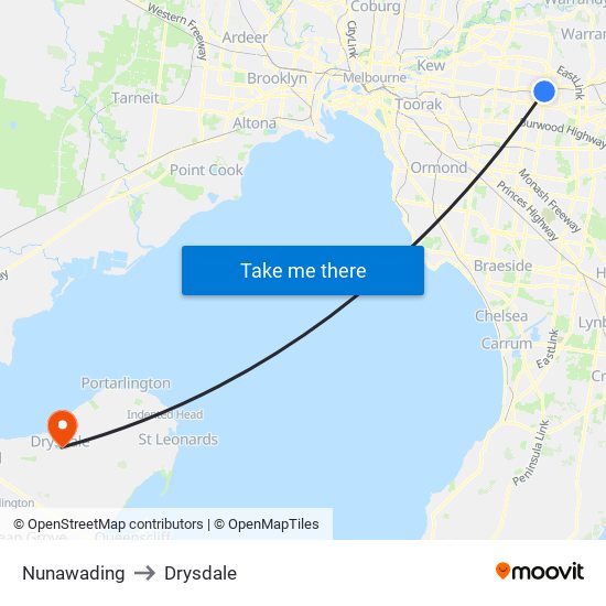 Nunawading to Drysdale map