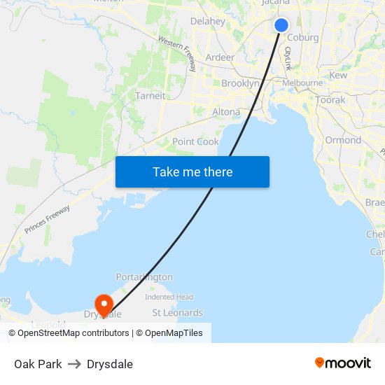 Oak Park to Drysdale map