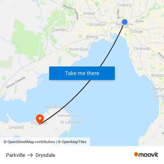 Parkville to Drysdale map