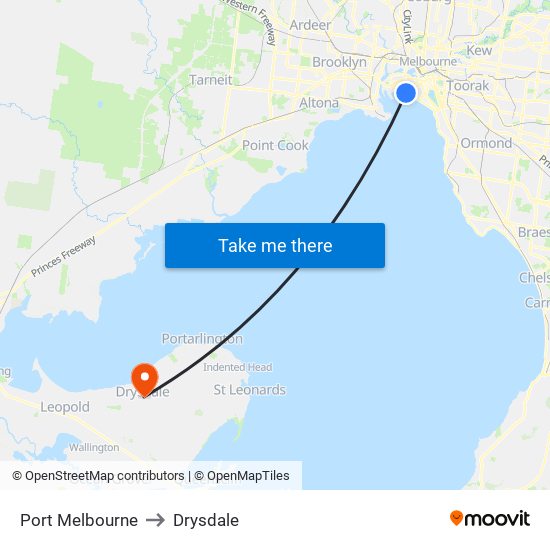 Port Melbourne to Drysdale map