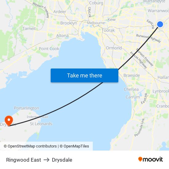 Ringwood East to Drysdale map