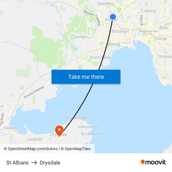 St Albans to Drysdale map