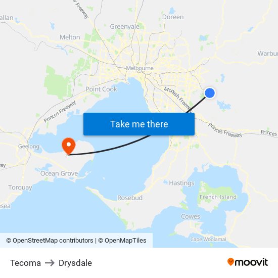 Tecoma to Drysdale map