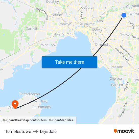 Templestowe to Drysdale map