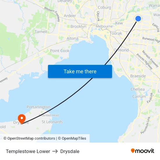 Templestowe Lower to Drysdale map