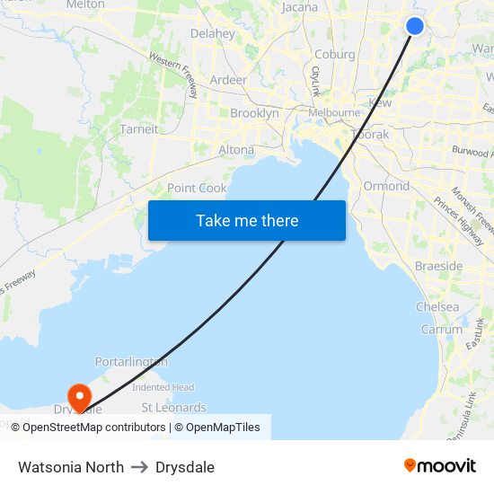 Watsonia North to Drysdale map