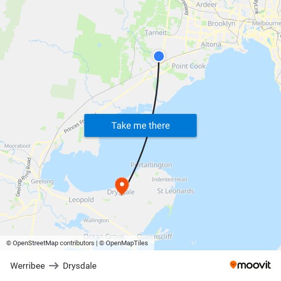 Werribee to Drysdale map