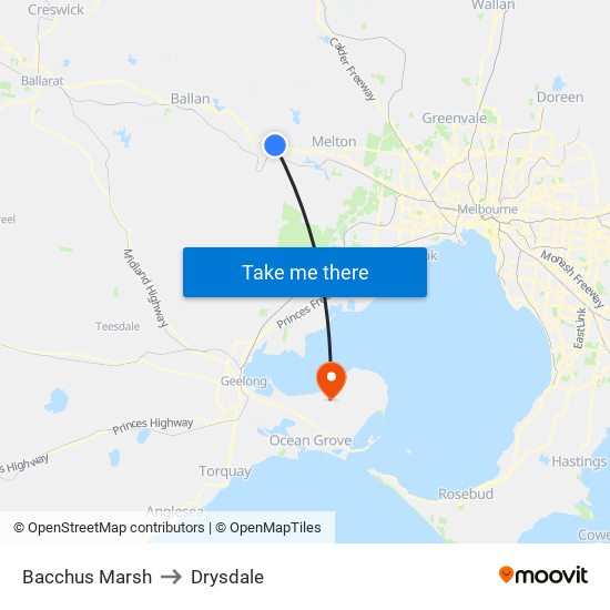 Bacchus Marsh to Drysdale map