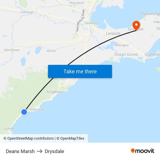 Deans Marsh to Drysdale map