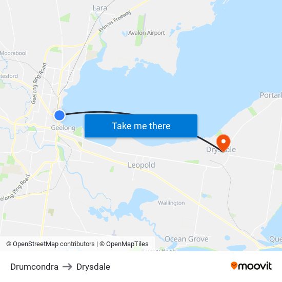 Drumcondra to Drysdale map