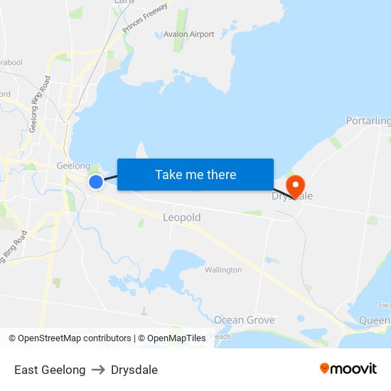 East Geelong to Drysdale map