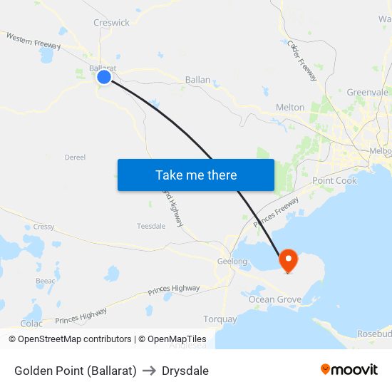 Golden Point (Ballarat) to Drysdale map