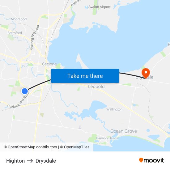 Highton to Drysdale map