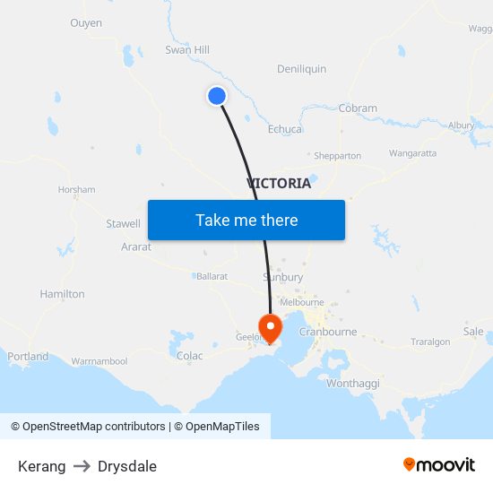 Kerang to Drysdale map